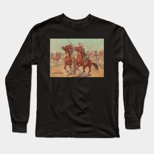 Battle Between Indians And U.S. Army - Vintage Western American Art Long Sleeve T-Shirt